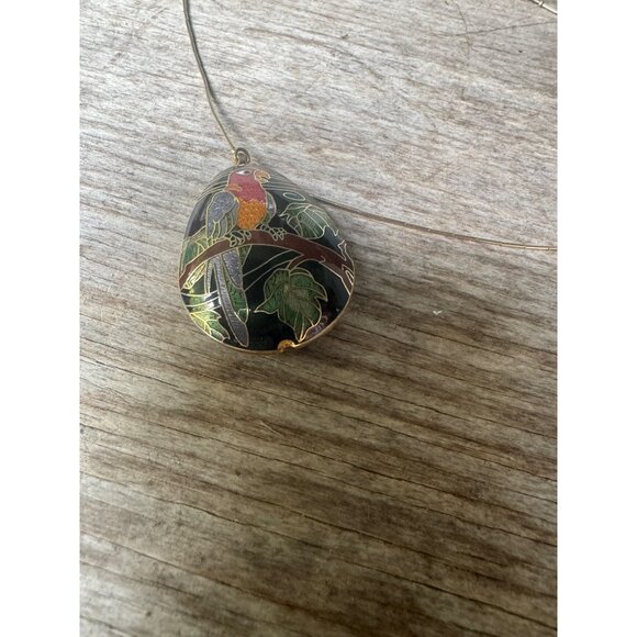 Handcrafted Cloisonné Parrot Pendant Necklace With Gold-Tone Chain - Picture 7 of 7